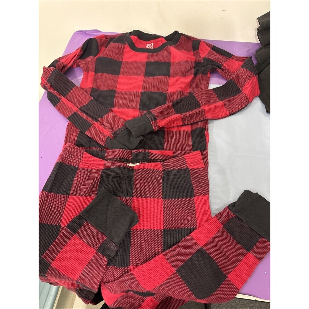 PJ Place Size 14 2piece Set Waffle Knit Red Plaid New 100% Cotton Made India‎